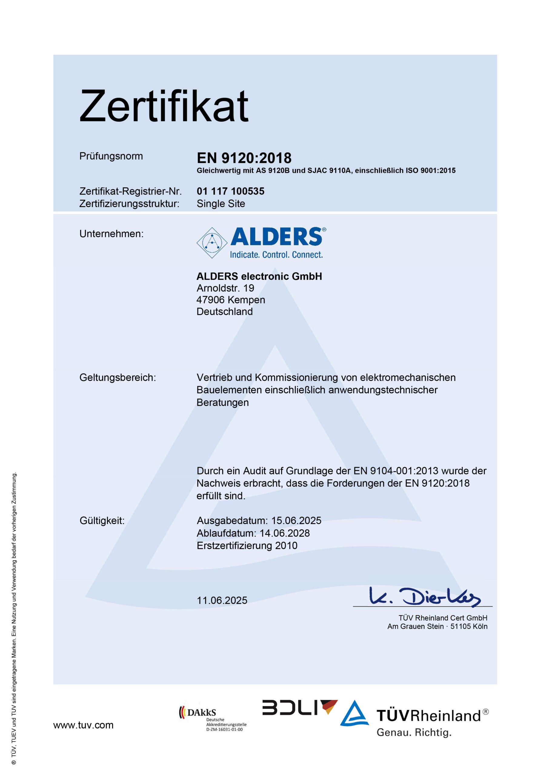 ISO Zertifikat deutsch